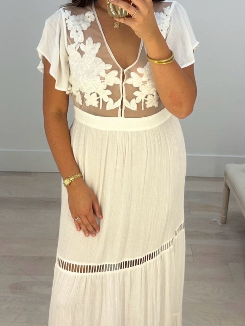 Band of Gypsies White Floral Lace Maxi Dress